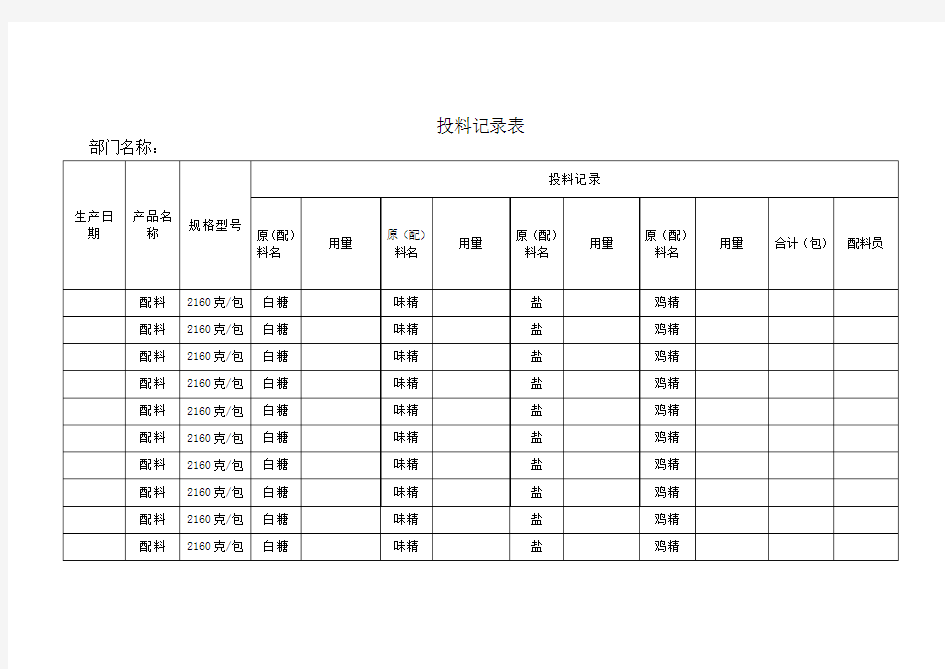 投料记录表