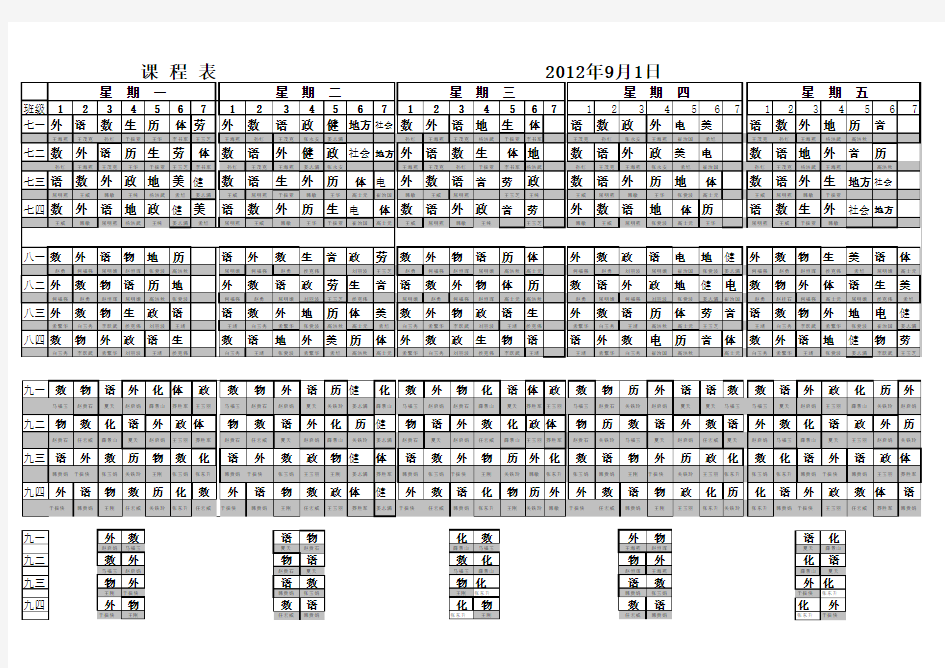 课程表2012年9月1日正确表好