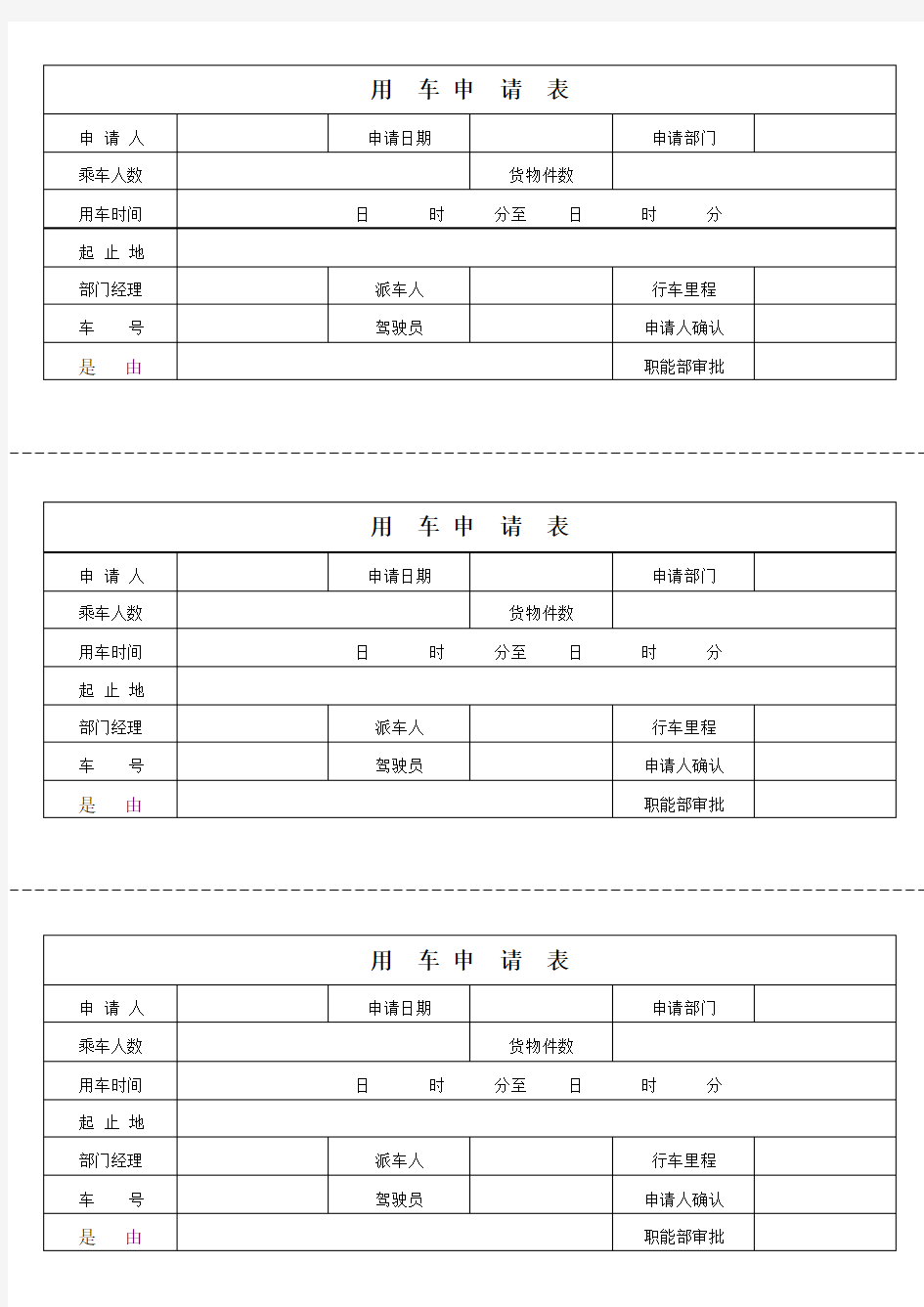 公司用车申请表(详细版)