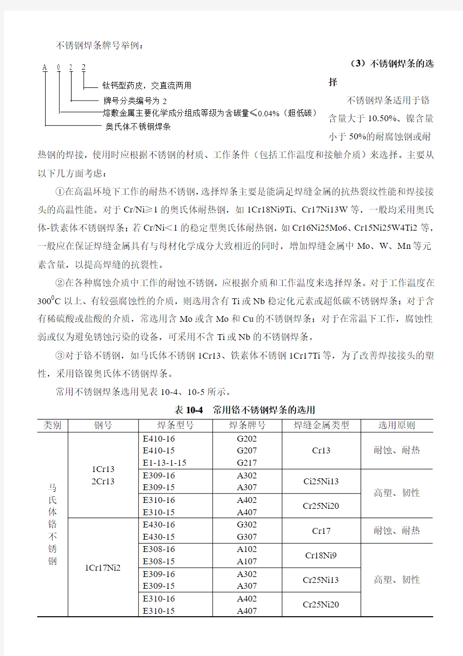 不锈钢焊条的型号及选用