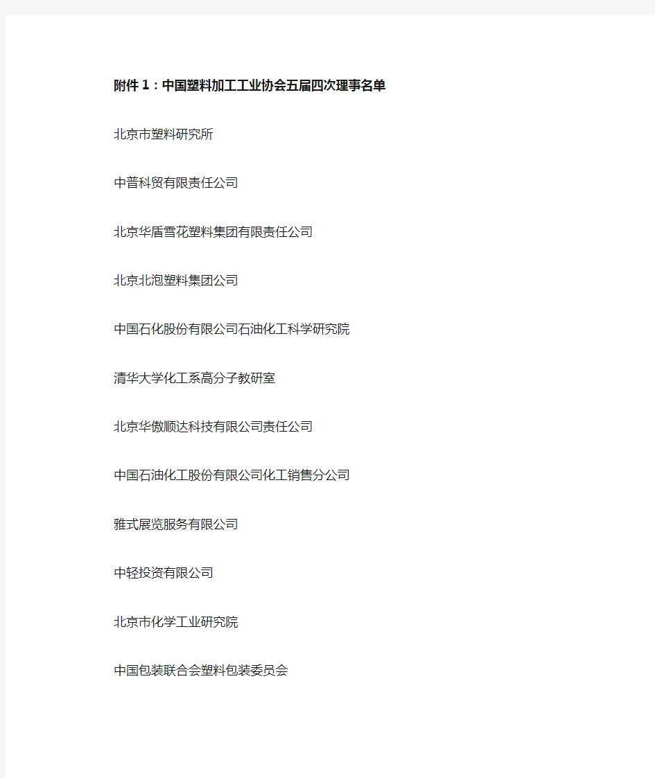 中国塑料加工工业协会会员名单