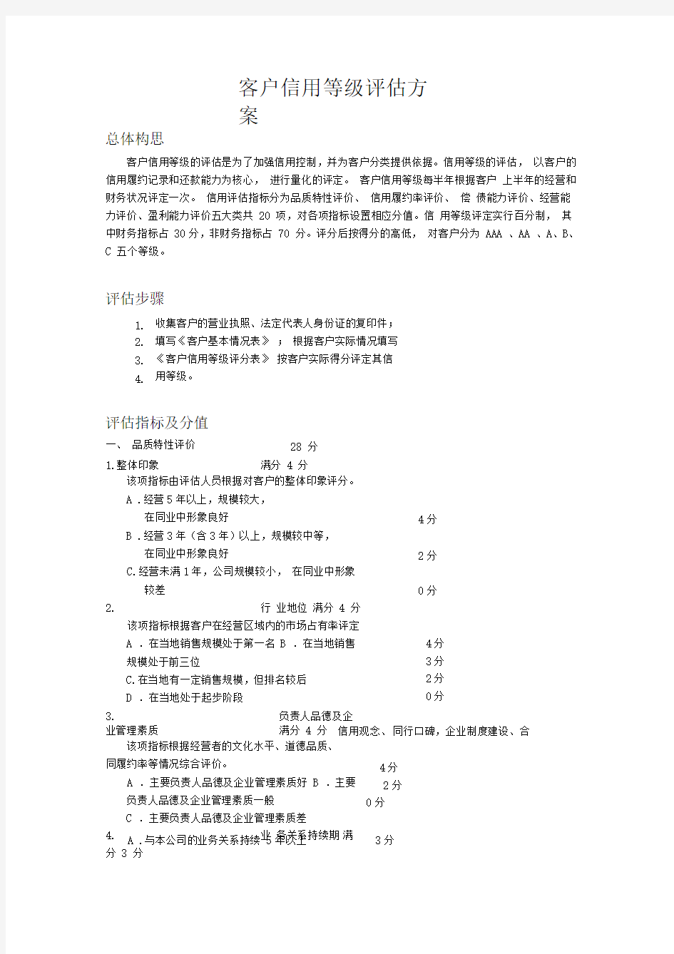 完整版客户信用等级评估方案