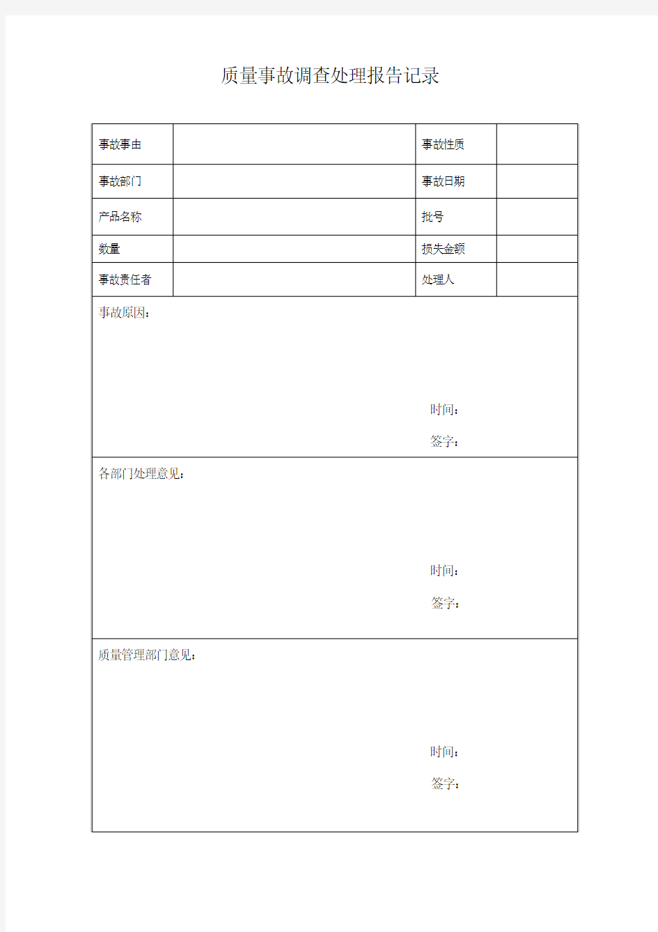 质量事故调查处理报告记录