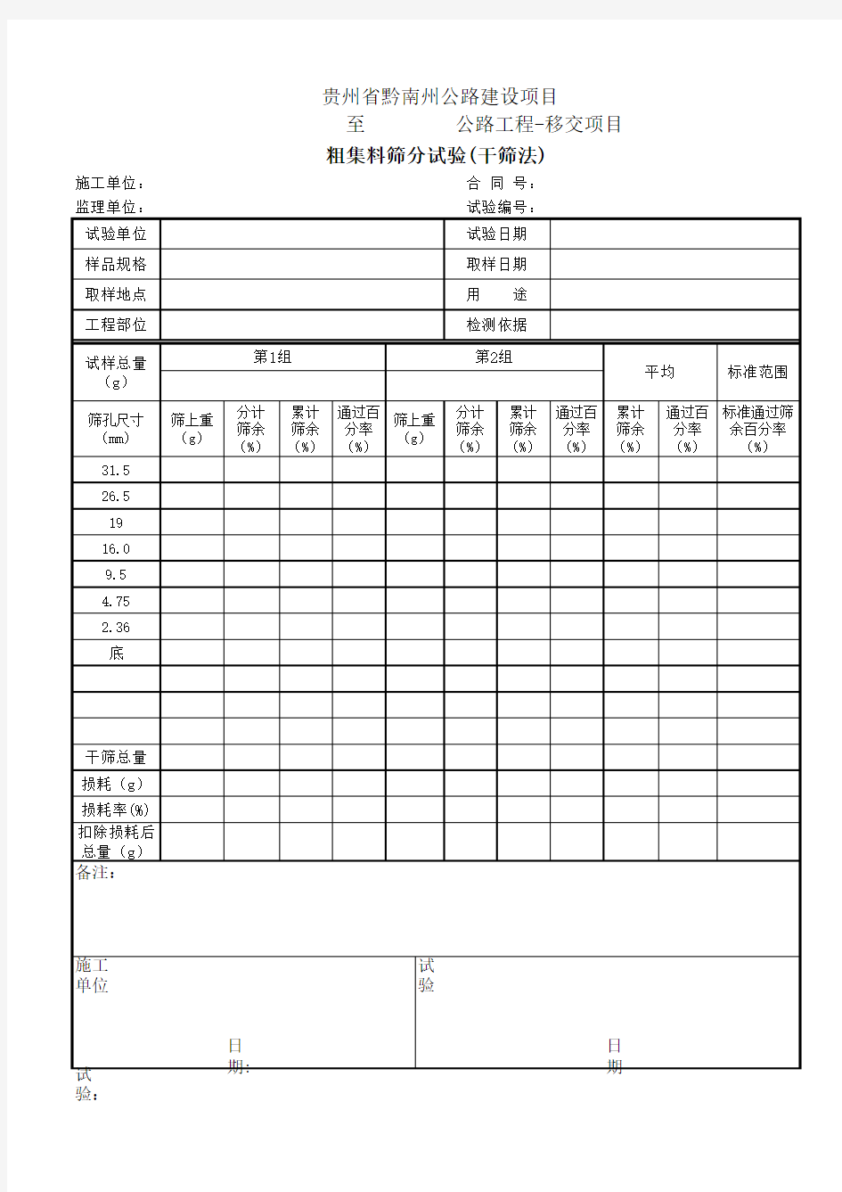 粗集料筛分试验(干筛法)