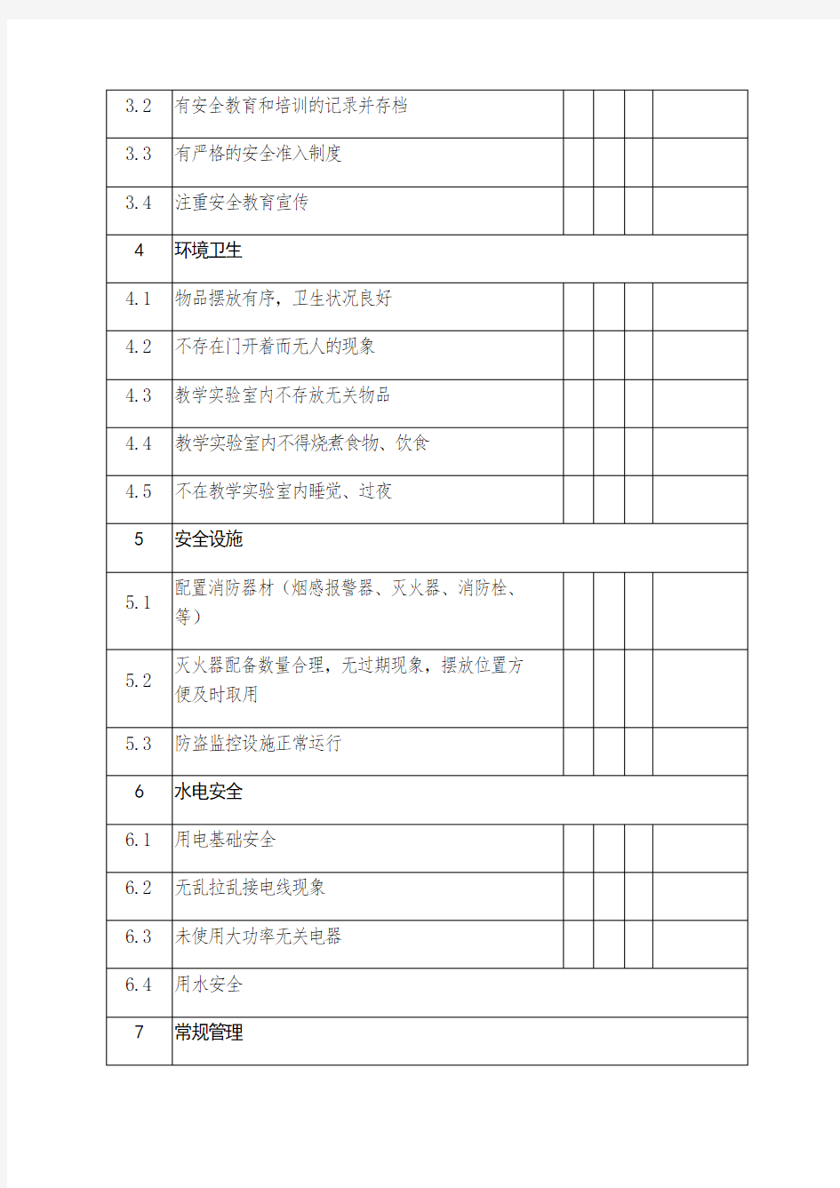 实验室安全检查项目表