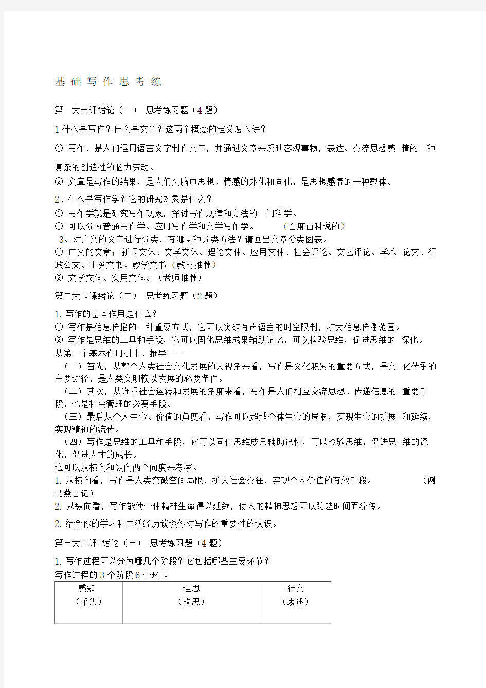 基础写作思练题总汇附答案