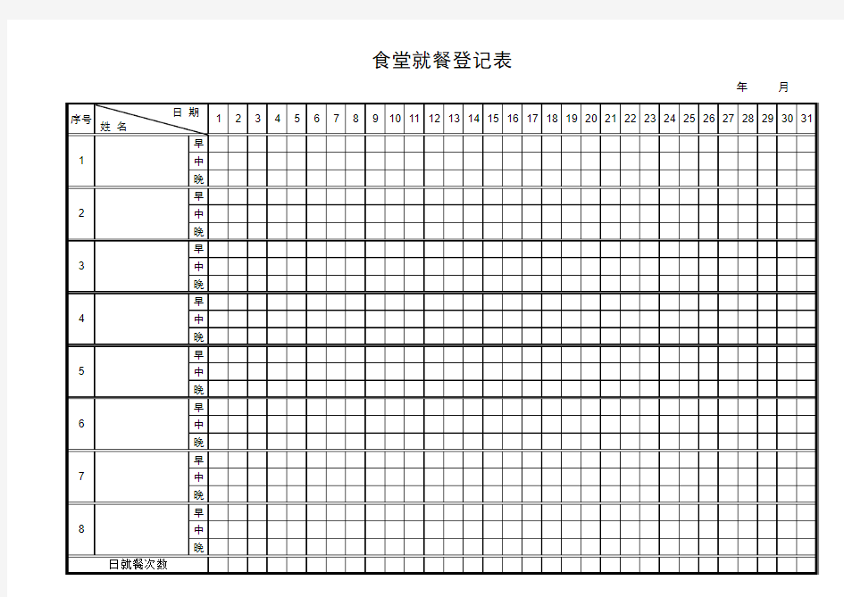 食堂就餐登记表