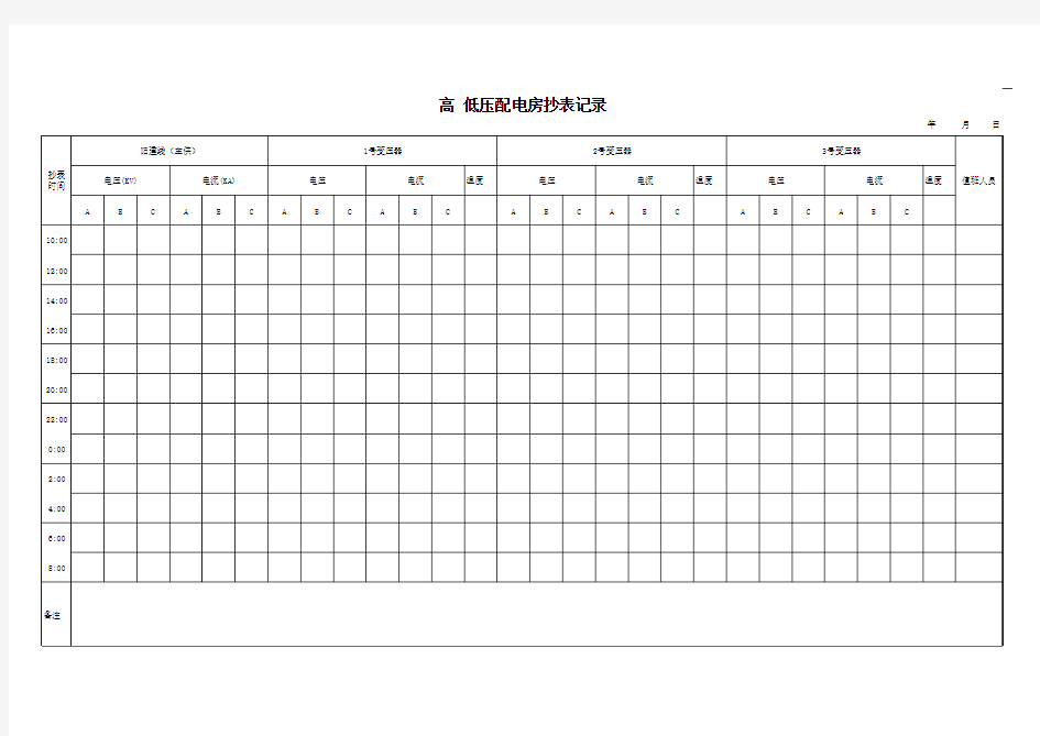 高压配电房用电抄表记录