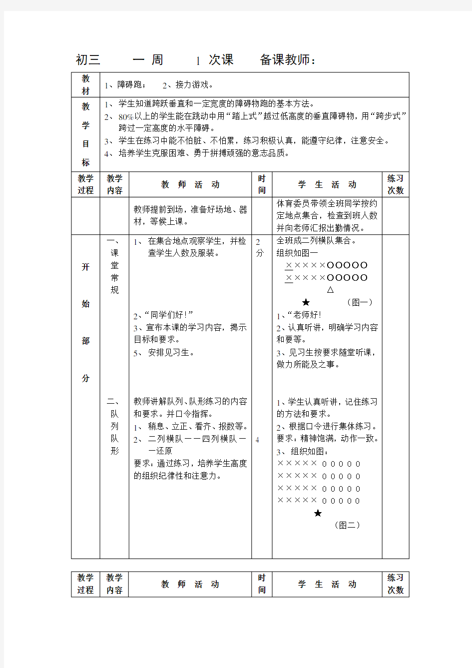 初中九年级全套体育教案(共36课) 