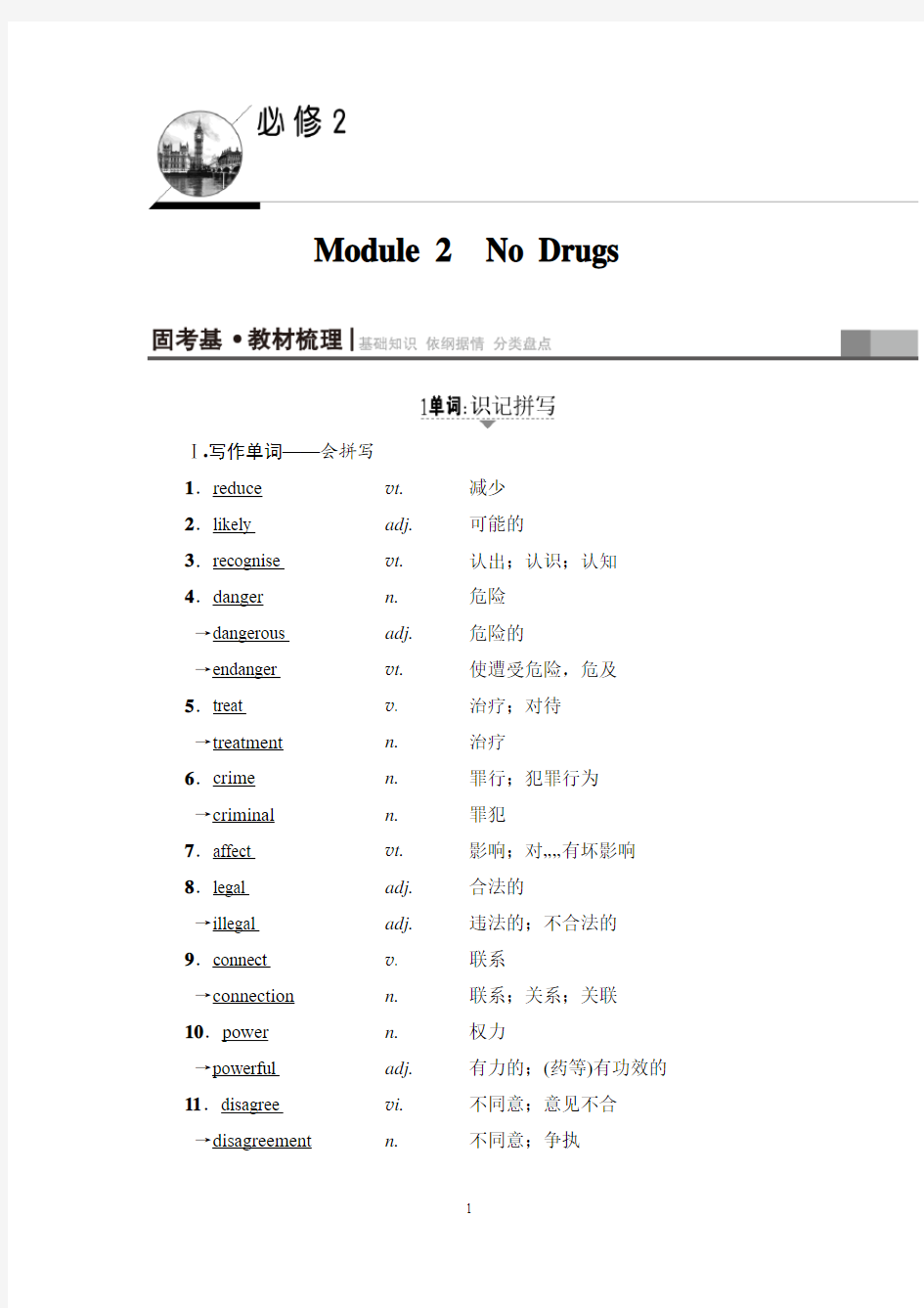 外研版必修2-Module 2 No Drugs教学案