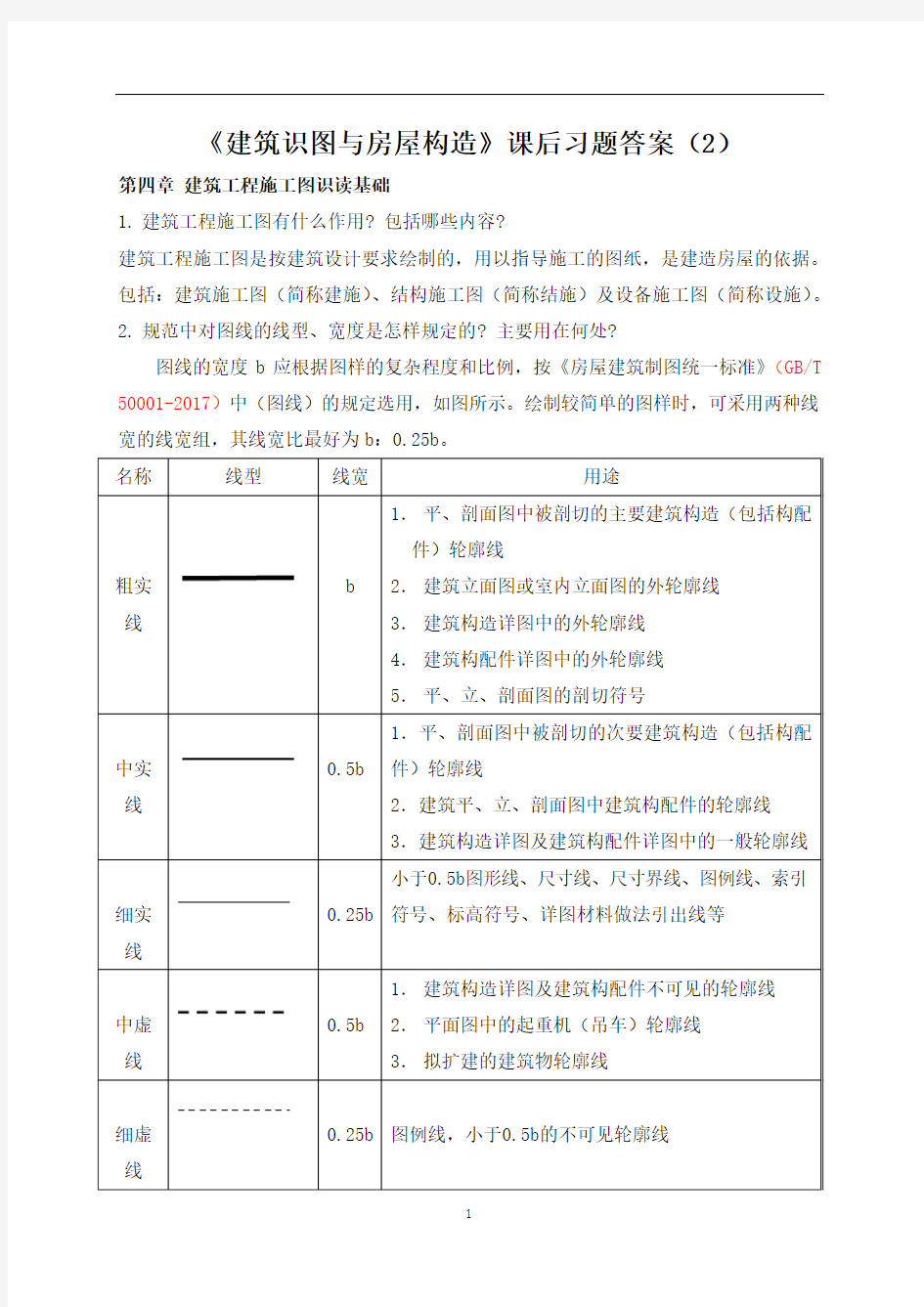 《建筑识图与房屋构造》课后习题答案(2)