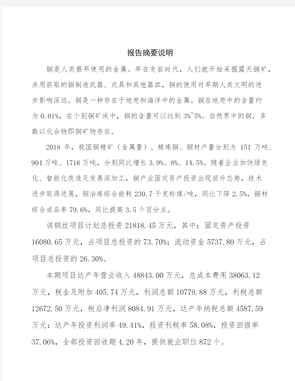 重庆铜材项目可行性研究报告