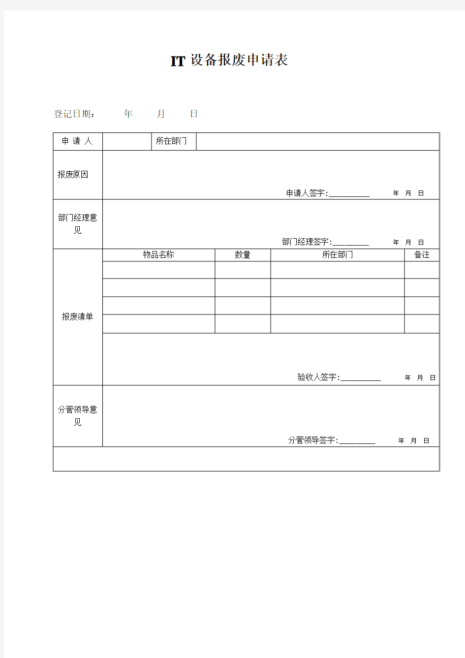 IT设备报废申请表