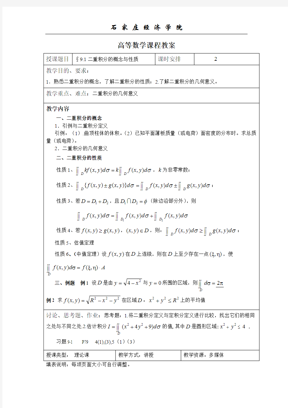 高等数学-多元函数微分学教案