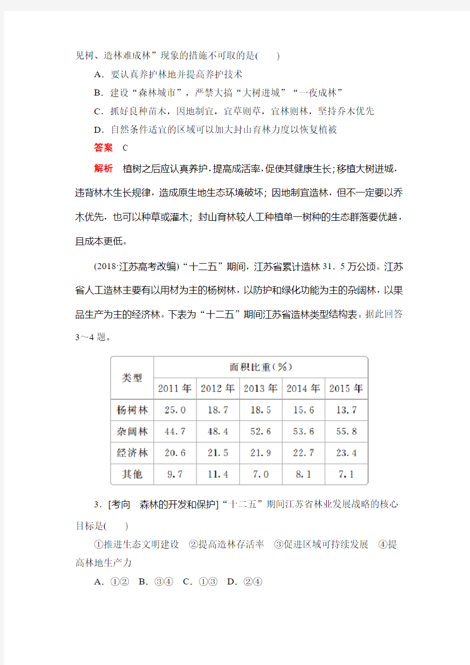 2020版高考地理刷题首选卷(含2019新题,有解析)：专题24森林和湿地的开发与保护