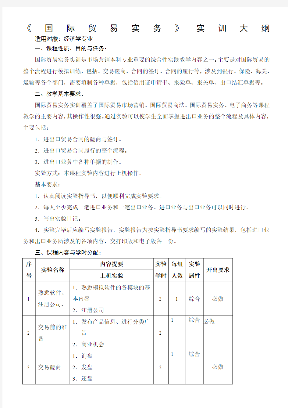 国际贸易实务实训大纲1