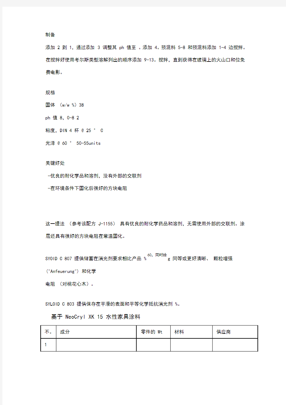 水性涂料配方