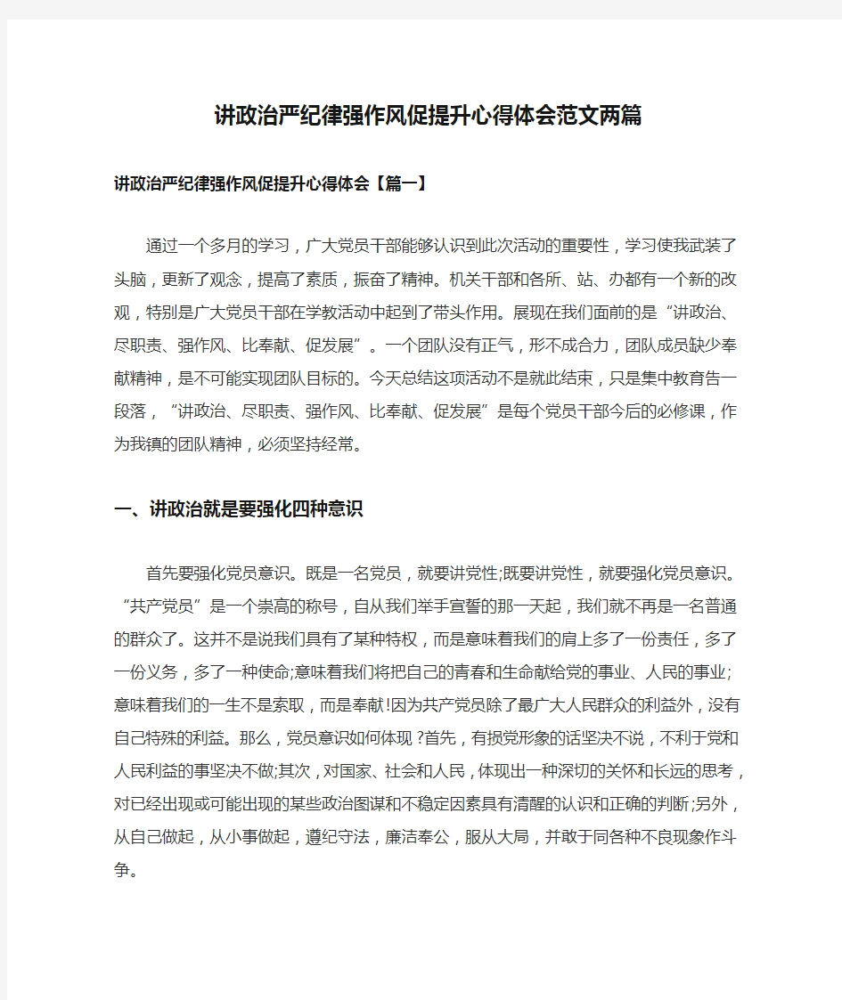 讲政治严纪律强作风促提升心得体会范文两篇