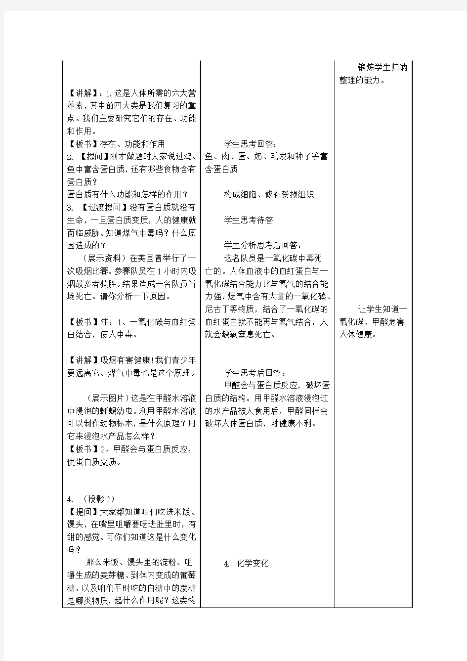 [初中化学]化学与生活单元复习教案 人教版