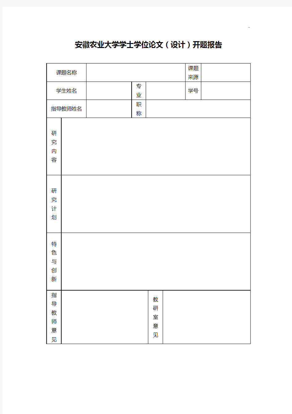 安徽农业大学士学位专业论文(设计)开题报告