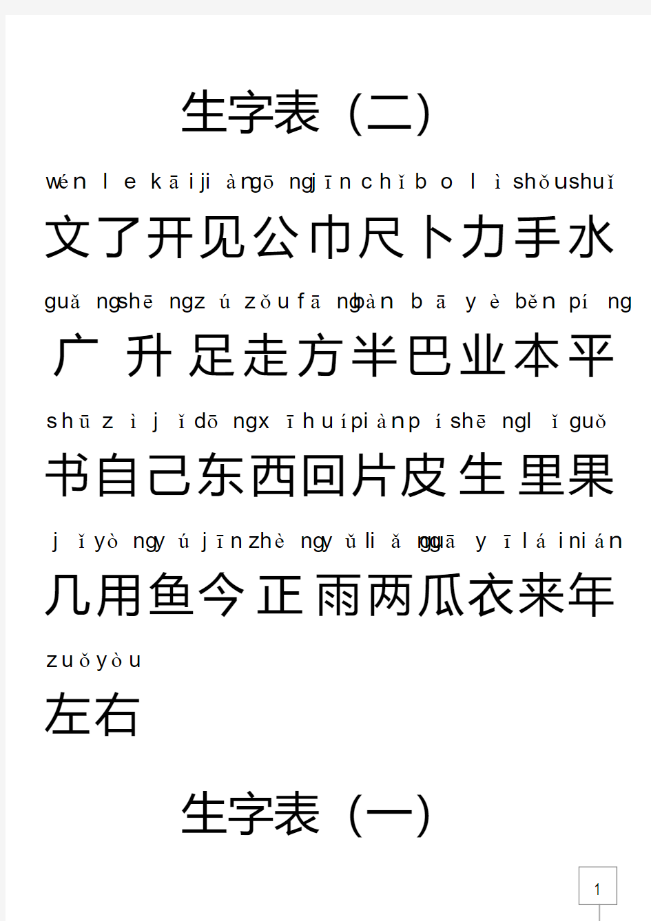 最新孩子小学一年级生字表(带拼音)知识讲解