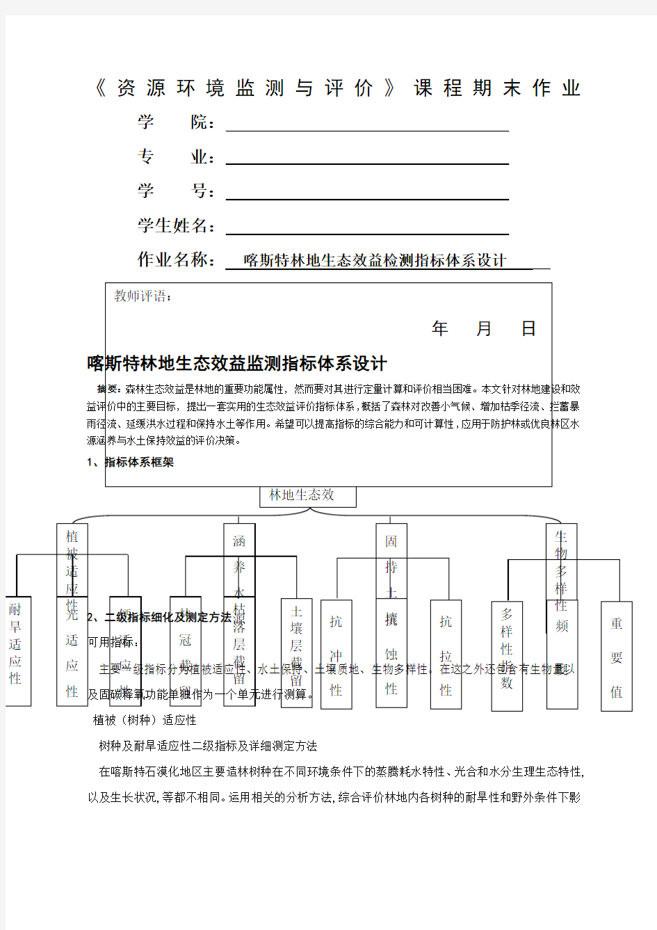 林地生态效益监测指标体系设计 (1)