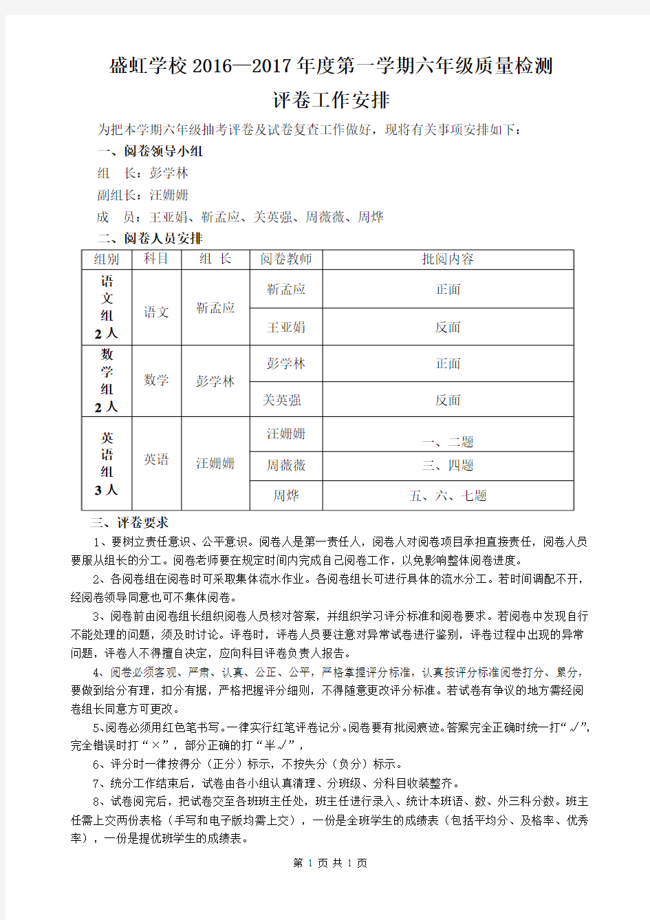 评卷细则及要求