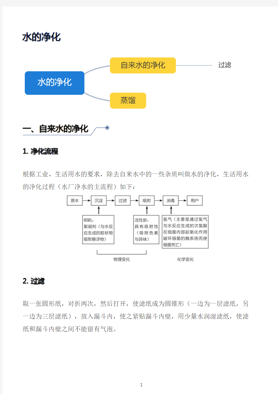 初中化学——水的净化(实验试题)