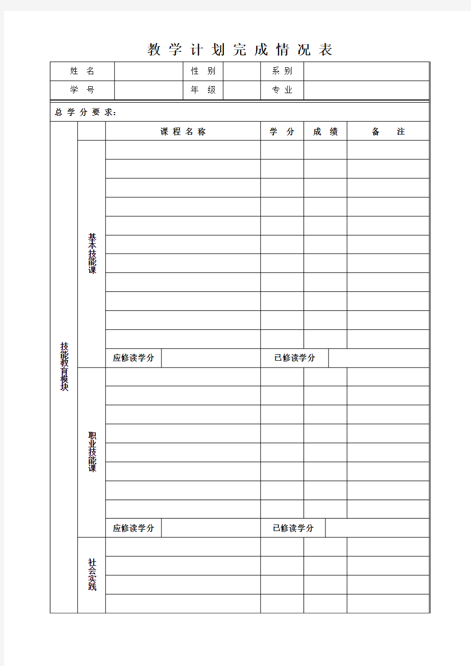 教学计划完成情况表