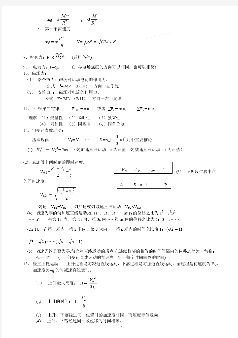 高中物理公式整理大全(超齐全)