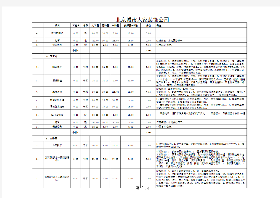 室内装修报价模版