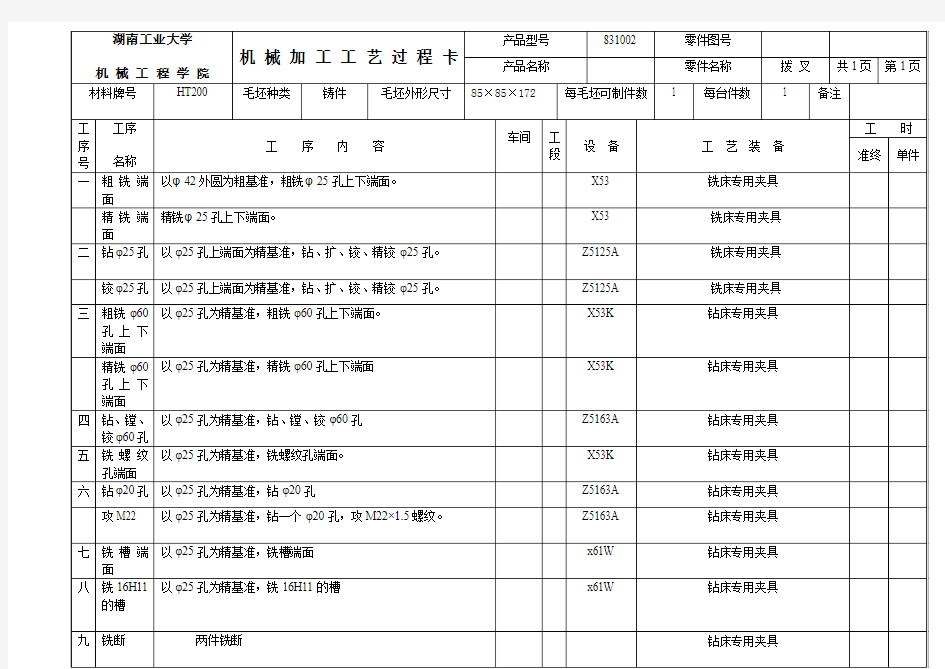 机械制造基础机械工艺过程卡