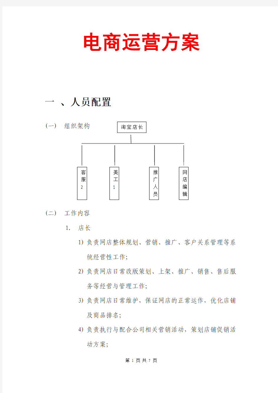 天猫淘宝京东运营方案范文模板