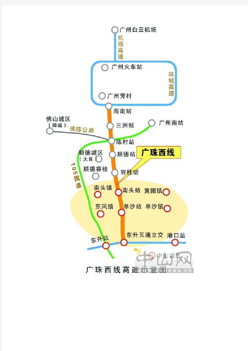 广珠西线的详细线路图与各个出入口