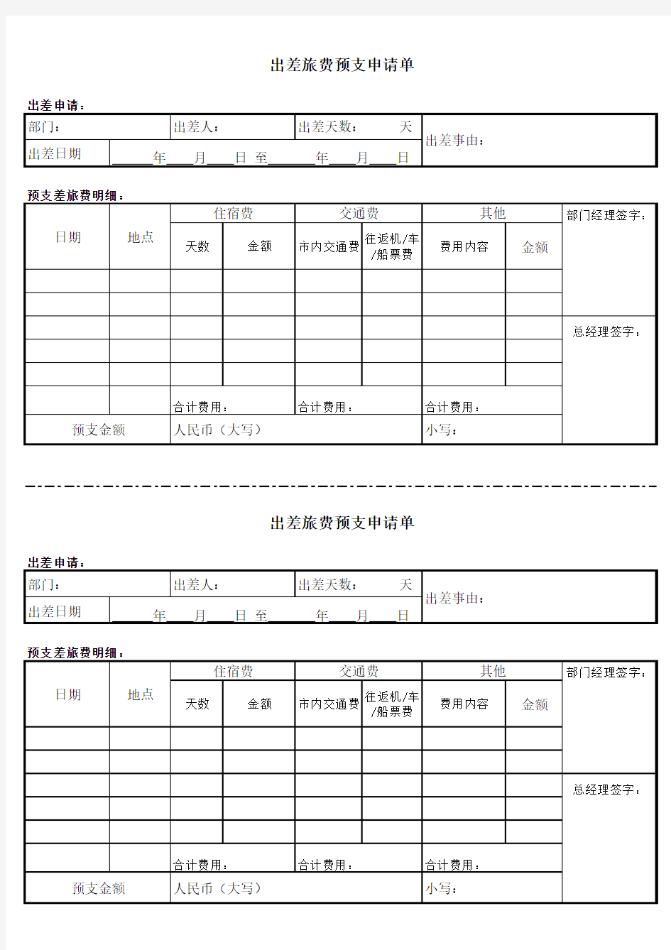 出差预支申请