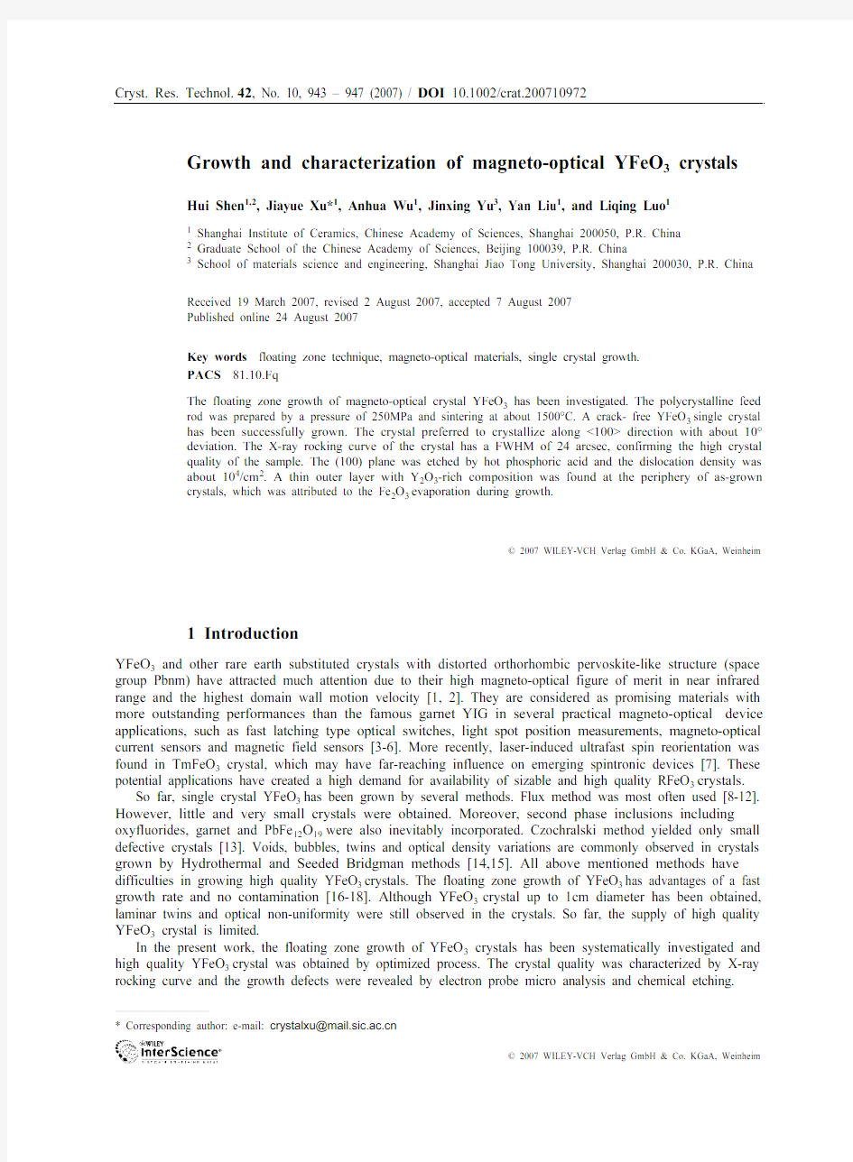 Growth and characterization of magneto-optical YFeO3 crystals