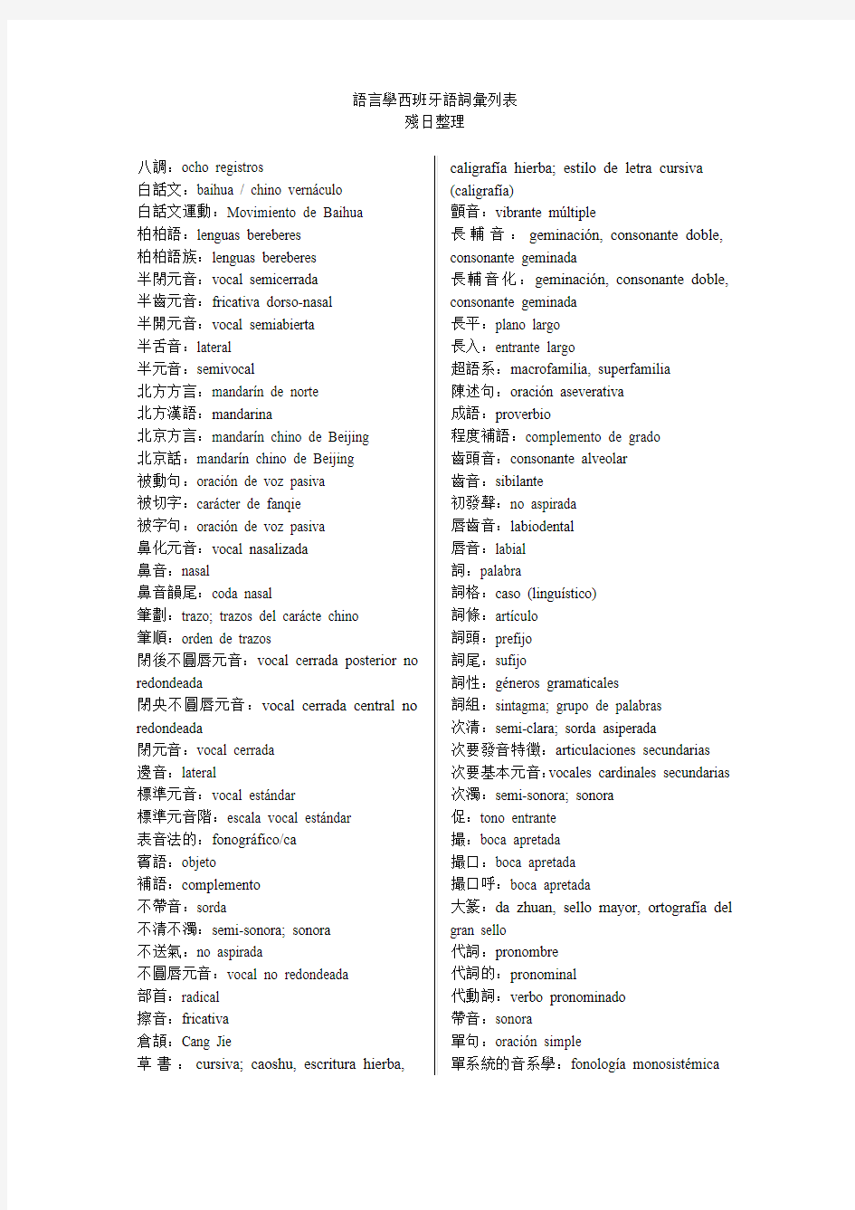 语言学西班牙语词汇列表