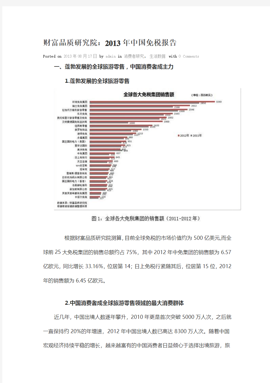 财富品质研究院：2013年中国免税报告