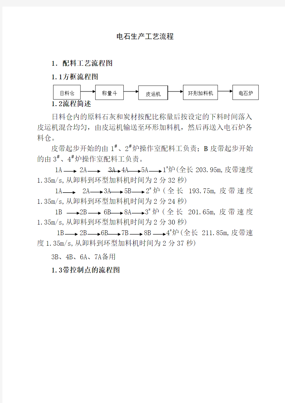 电石生产工艺流程