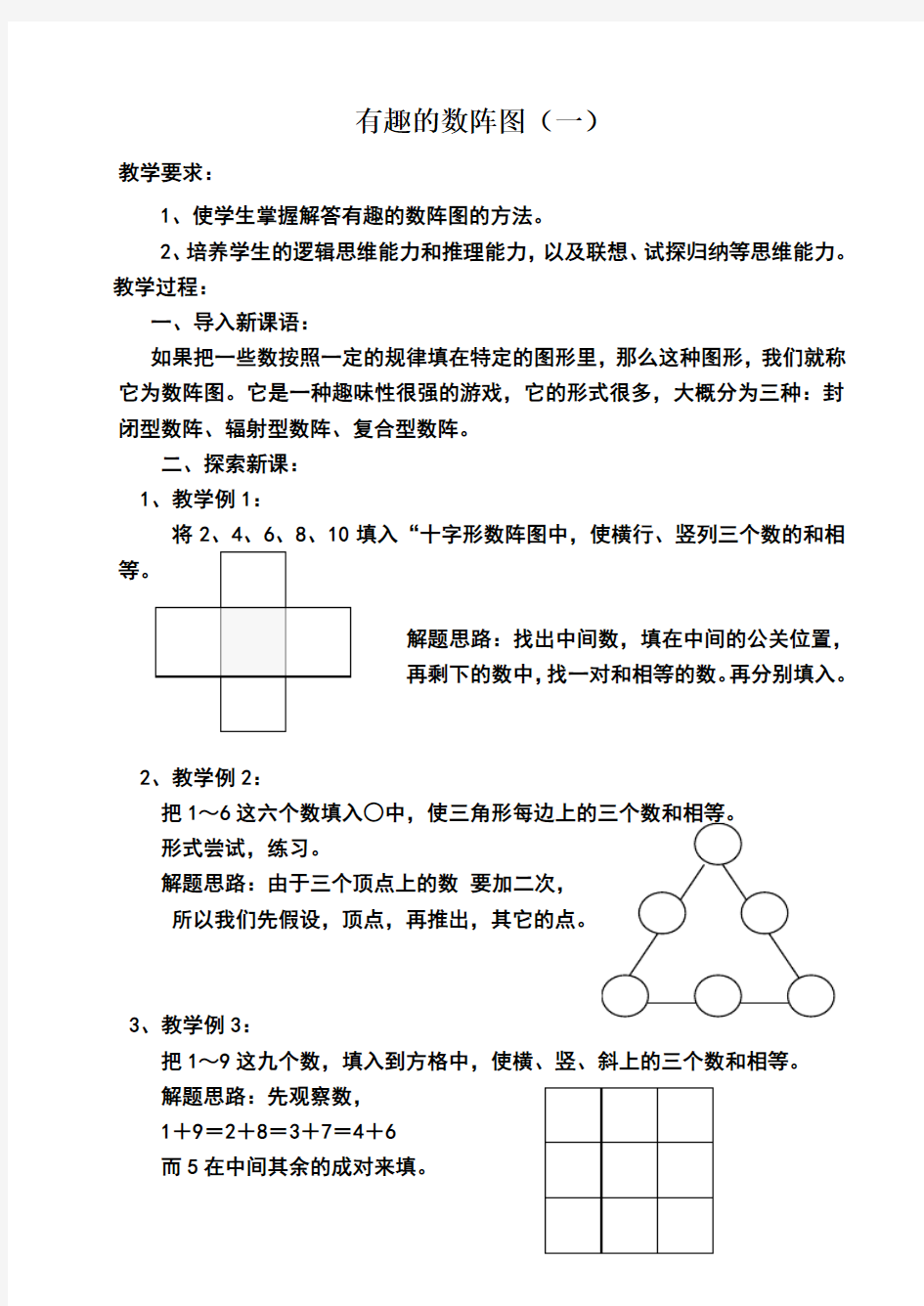 奥数：有趣的数阵图