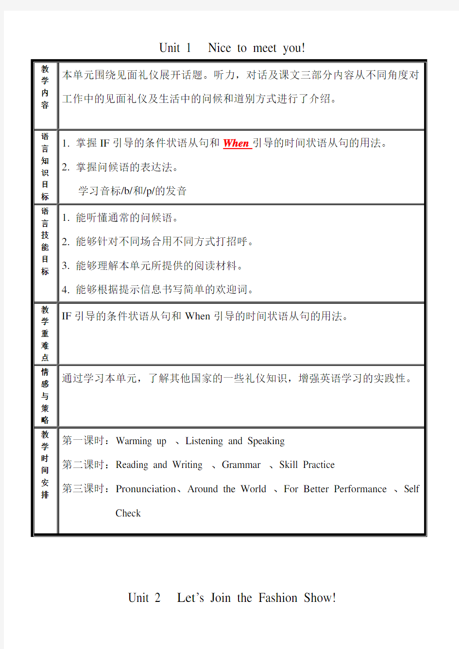 中等职业教育课程改革国家规划新教材英语第二册教案