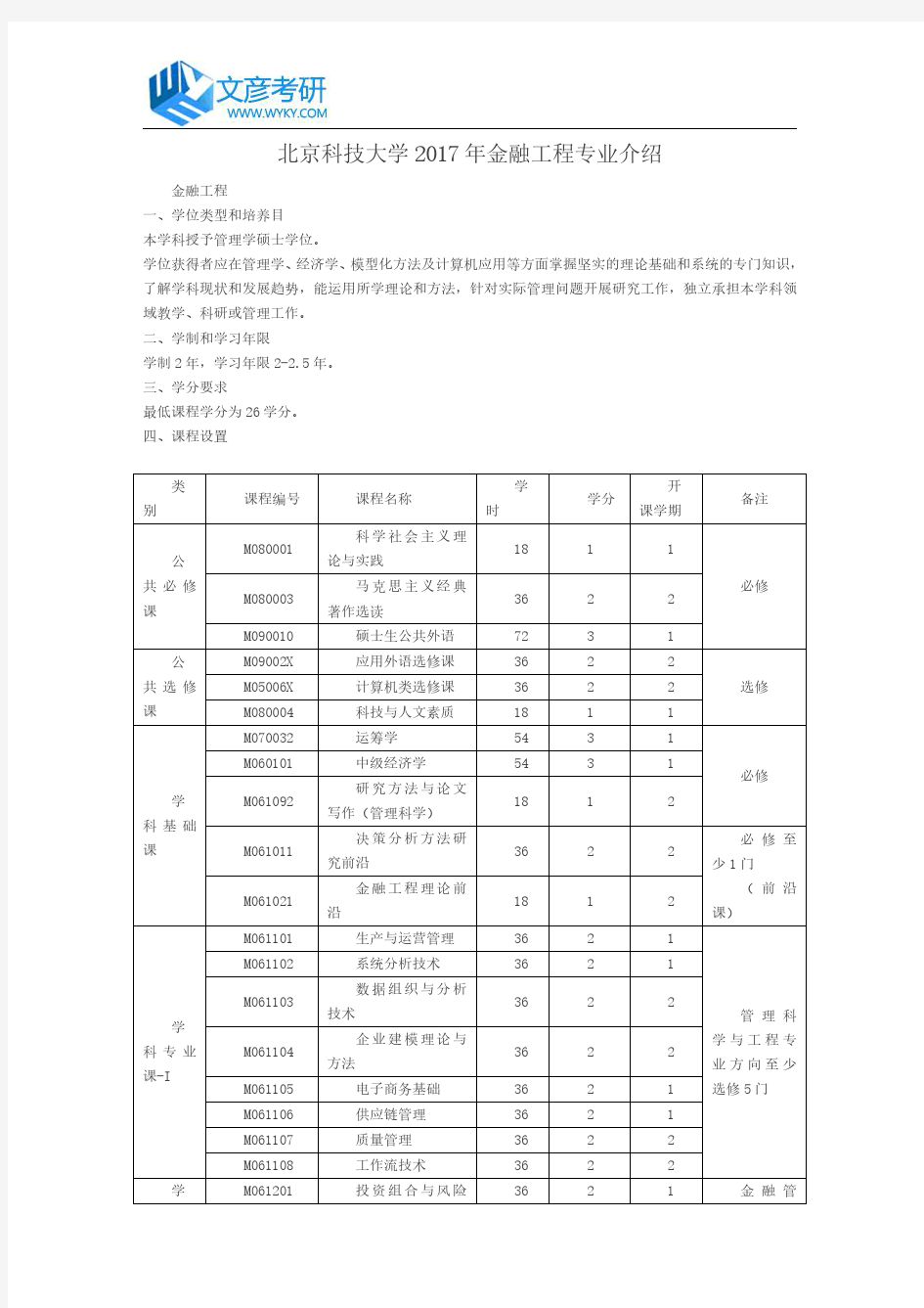 北京科技大学2017年金融工程专业介绍_北京科技大学考研网