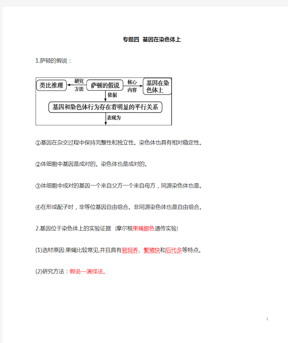 高中生物人教版必修二《基因在染色体上》知识点总结归纳