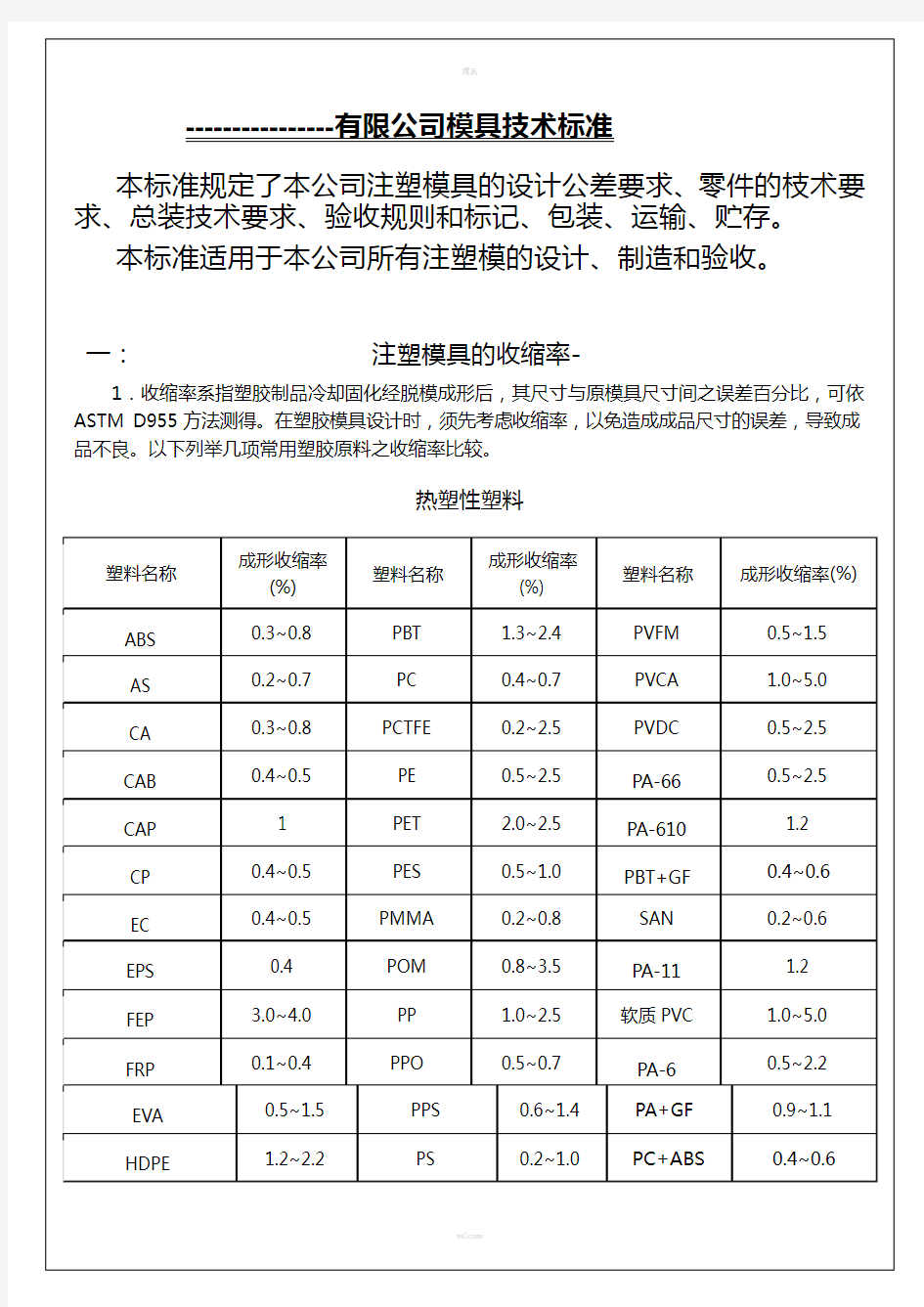 模具技术标准