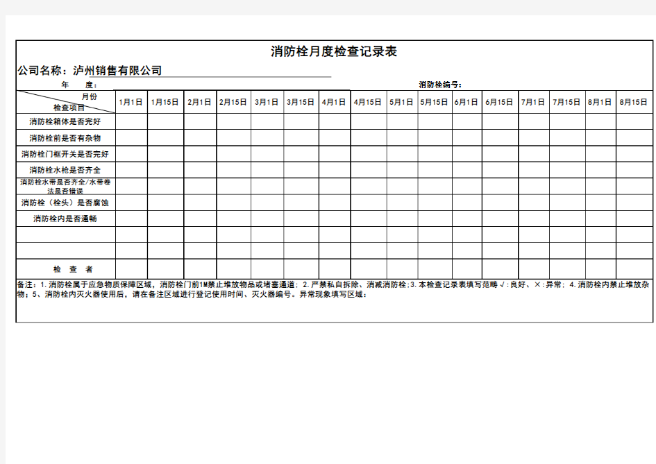 消防栓、灭火器定期检查表