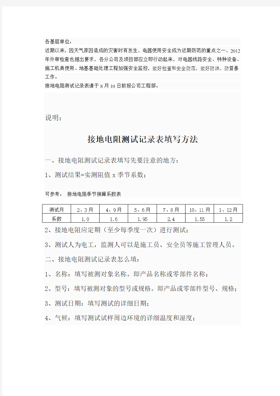 接地电阻测试记录表及接地电阻测试记录表填写方法