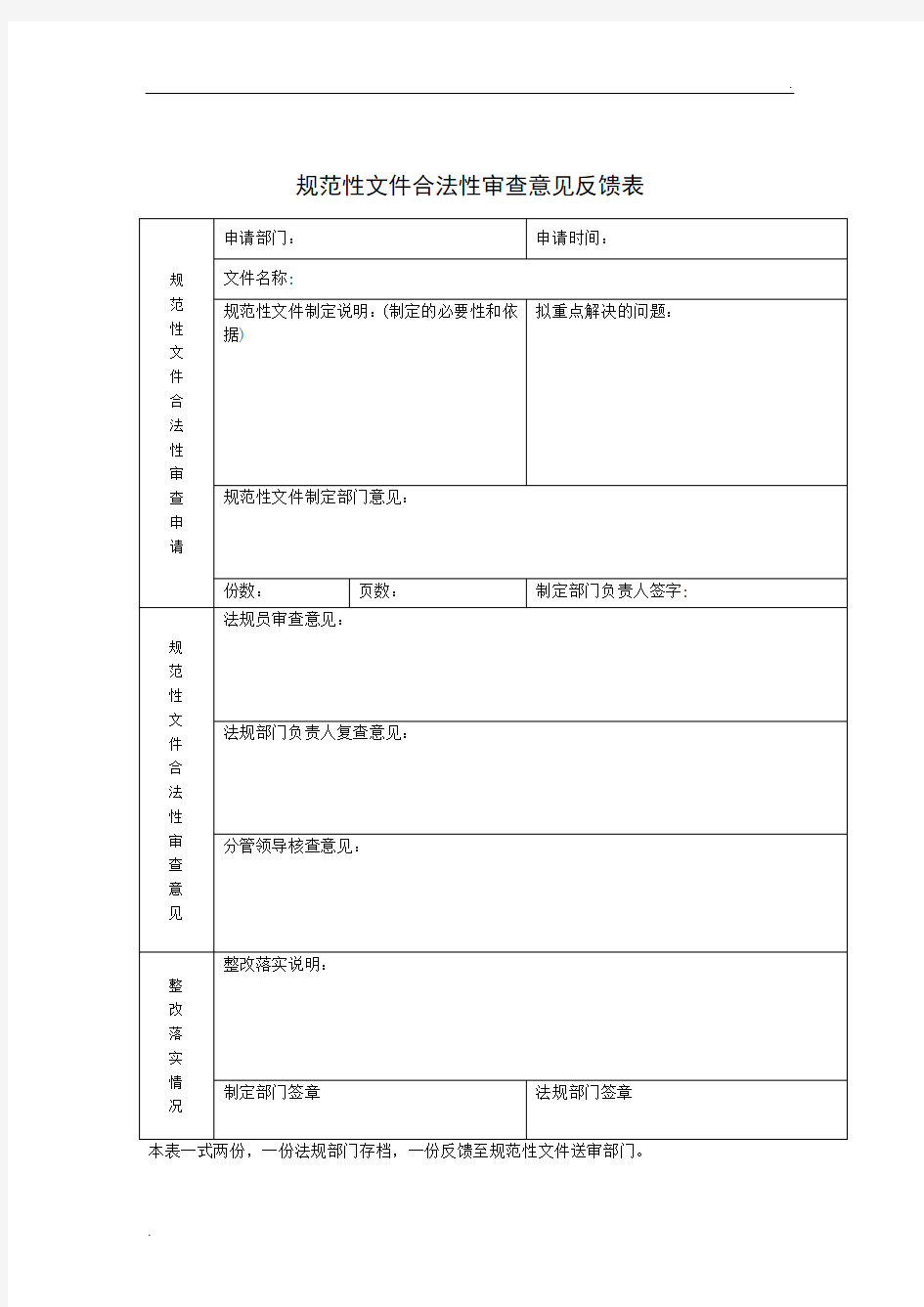 规范性文件合法性审查意见反馈表