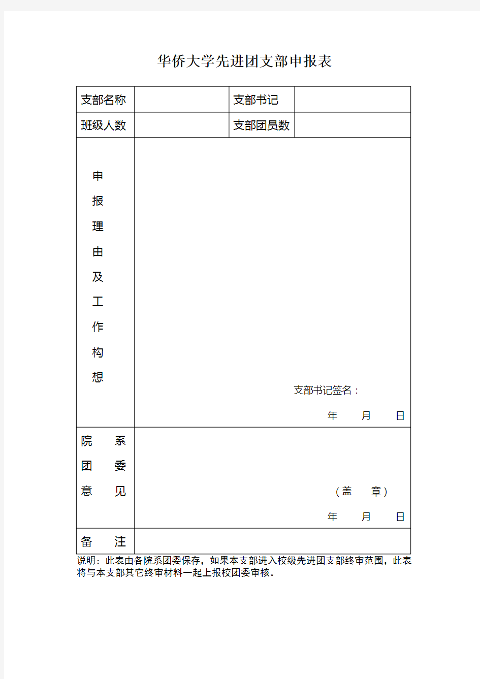 先进团支部申报表