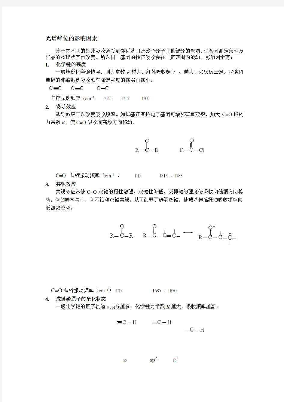 红外吸收光谱峰位的影响因素