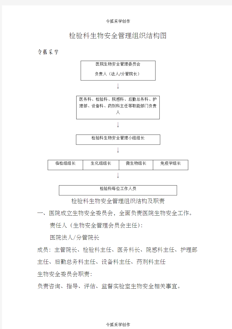 生物安全组织管理和相应的组织图